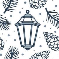 Snow covered lanterns and pinecones seamless tile pattern with winter charm concept as Snow covered lanterns and pinecones add winter charm to a seamless tile pattern perfect for f Dynamic vector