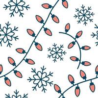 Snowflake and Christmas lights seamless tile pattern with sparkling winter accents concept as Sparkling Christmas lights paired with snowflakes create a seamless tile pattern with Dynamic vector