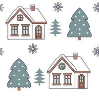 Snow covered Christmas village seamless tile pattern with charming winter houses and snowflakes concept as Charming winter houses and snowflakes dusted with snow create a snow cove Dynamic vector