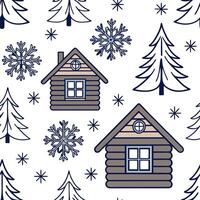 Snowflake and cozy cabin seamless tile pattern with warm winter elements and frosty details concept as Cozy cabins paired with snowflakes create a seamless tile pattern with warm w Dynamic vector