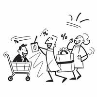 Shoppers with full carts at a summer sale concept as High resolution image of shoppers with full carts at a summer sale with a glossy backdrop highlighting the excitement and satis Dynamic vector
