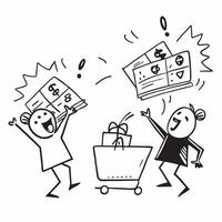 Shoppers with full carts at a quarterly sale concept as High resolution image of shoppers with full carts at a quarterly sale with a glossy backdrop highlighting the excitement and Dynamic Set 2 vector