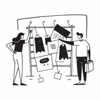 Shoppers browsing summer sale racks concept as High resolution image of shoppers browsing summer sale racks with a glossy backdrop highlighting the variety and appeal of discounted Dynamic vector