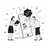 Shoppers using a summer sale app concept as High resolution image of shoppers using a summer sale app with a glossy backdrop highlighting the convenience and efficiency of finding Dynamic Set 2 vector