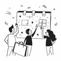 Shoppers browsing quarterly sale displays concept as High resolution image of shoppers browsing quarterly sale displays with a glossy backdrop capturing the variety and excitement Dynamic vector
