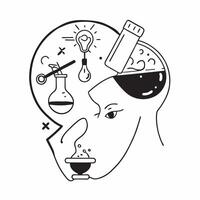 Scientists profile with lab equipment concept as A scientists profile blended with lab equipment representing hope in scientific discovery and innovation Ideal for scientific and Dynamic vector