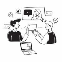 Sales team collaborating in a virtual meeting concept as A illustration of a sales team collaborating in a virtual meeting using conferencing tools with a 3 color sche Dynamic vector