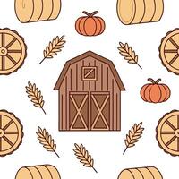 Rustic barn seamless tile pattern with wooden textures hay bales and autumn harvest elements concept as Wooden textures hay bales and harvest elements create a rustic barn seamless Dynamic vector