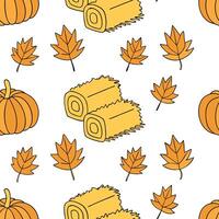 Rustic autumn harvest seamless tile pattern with hay bales pumpkins and fall leaves concept as Hay bales pumpkins and fall leaves create a rustic autumn harvest seamless tile patte Dynamic vector