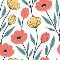 Retro spring flower seamless pattern with poppies and tulips for bold home accents concept as Retro inspired seamless pattern featuring poppies and tulips for bold and eye catching Dynamic vector