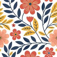 Retro floral seamless pattern with vibrant hues for dynamic spaces concept as Bright and vibrant floral elements in a retro seamless pattern adding energy to dynamic interiors in Dynamic vector
