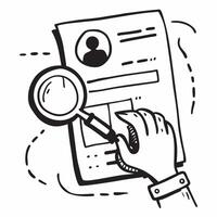 Resume and magnifying glass icon with copy space on a white background concept as A illustration of a resume and magnifying glass icon with ample copy space on a white backg Dynamic vector