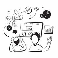 Remote team collaborating on a market research project concept as A illustration of a remote team collaborating on a market research project using conferencing and dig Dynamic vector