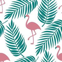 Refreshing summer seamless pattern with tropical palm leaves and flamingos for a lively tropical vibe concept as Tropical palm leaves and flamingos arranged in a seamless pattern f Dynamic vector