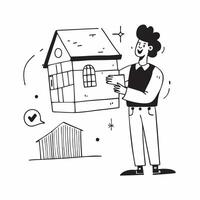 Realtor presenting a mockup house for sale at an open house event concept as A realtor presents a mockup house for sale at an open house event highlighting the spacious layout and Dynamic Set 5 vector