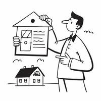 Realtor demonstrating a mockup house for sale in a gated community concept as A realtor demonstrates a mockup house for sale in a gated community focusing on security and exclusive Dynamic vector