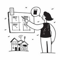 Realtor demonstrating a mockup apartment for sale in a gated community concept as A realtor demonstrates a mockup apartment for sale in a gated community focusing on security and e Dynamic vector