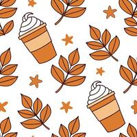 Pumpkin spice latte seamless tile pattern with autumn inspired colors and cozy vibes concept as Warm pumpkin spice latte motifs in autumn colors create a cozy seamless tile pattern Dynamic vector
