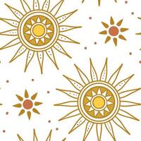 Radiant summer sun seamless tile pattern with golden rays and sunset hues for peaceful sunlit spaces concept as Golden rays and sunset hues arranged seamlessly to bring a peaceful Dynamic vector