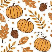 Pumpkin and acorn seamless tile pattern with autumn elements and warm tones for seasonal decor concept as Pumpkins and acorns combined with other autumn elements in warm tones arra Dynamic vector