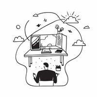 Professional working with a view of nature from office concept as High resolution image of a professional working with a view of nature from the office window highlighting the impo Dynamic Set 2 vector