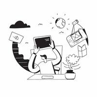 Professional working remotely at a beach concept as High resolution image of a professional working remotely at a beach capturing the freedom and balance between work and leisure Dynamic Set 2 vector