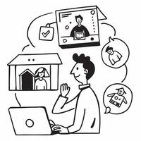 Professional working from home with family concept as High resolution image of a professional working from home with family in the background highlighting the balance between caree Dynamic Set 2 vector