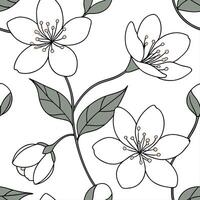 Pretty jasmine seamless tile pattern with delicate white petals and fragrant blossoms concept as Delicate jasmine blossoms with white petals create a soft fragrant seamless tile pa Dynamic vector