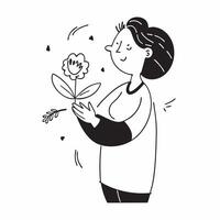 Pregnant woman with flowers concept as High resolution image of a pregnant woman holding flowers with a glossy backdrop capturing the beauty and joy of pregnancy in Photo Stock Co Dynamic vector