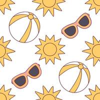 Playful summer sun seamless tile pattern with sunglasses and sun rays for a fun and sunny home environment concept as Sunglasses and sun rays arranged in a playful seamless pattern Dynamic vector