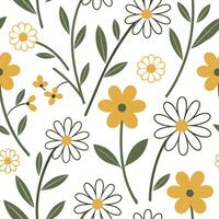 Playful spring flower seamless pattern with daisies and buttercups for cheerful living rooms concept as Daisies and buttercups arranged in a playful seamless tile pattern to create Dynamic vector