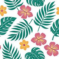 Playful summer leaves seamless pattern with colorful tropical leaves and flowers for vibrant spaces concept as Colorful tropical leaves and flowers arranged seamlessly for a playfu Dynamic Set 2 vector