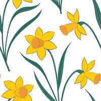 Playful daffodil seamless tile pattern with vibrant yellow petals and fresh spring vibes concept as Daffodils in vibrant yellow create a cheerful fresh seamless tile pattern with a Dynamic vector