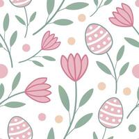 Pastel colored Easter flowers and Easter eggs seamless tile pattern with soft spring vibes concept as Soft spring vibes with pastel colored Easter flowers and eggs create a seamles Dynamic vector
