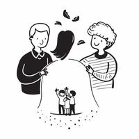 Parents silhouette with a childs drawing concept as A parents silhouette combined with a childs drawing representing the innocence of farewells and growing up Perfect for family a Dynamic vector