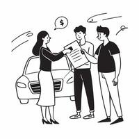 Parents explaining car loan terms to teen concept as High resolution image of parents explaining car loan terms to their teen for their first car with a glossy backdrop highlightin Dynamic vector