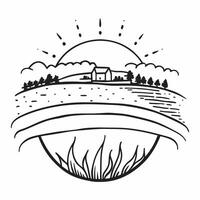 Organic farm sunrise concept as High resolution image of an organic farm at sunrise with a glossy backdrop capturing the serene and beautiful start to a day of organic farming in Dynamic vector