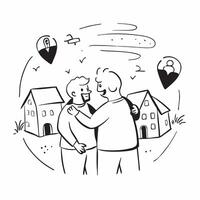 Old friends reuniting at a hometown concept as Old friends reuniting blended with a hometown scene symbolizing the nostalgia and joy of returning home Ideal for social and lifesty Dynamic vector
