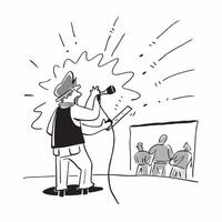 Musician performing on stage in front of a large audience concept as A musician passionately performs on stage in front of a large audience showcasing talent and confidence Ideal Dynamic vector