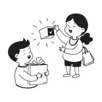 Mother and son enjoying quarterly sale shopping concept as High resolution image of a mother and son enjoying quarterly sale shopping with a glossy backdrop highlighting the bondin Dynamic Set 2 vector