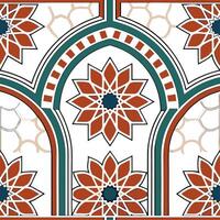 Moroccan geometric patterns and intricate arches seamless tile design with vibrant colors concept as Vibrant colors showcase Moroccan geometric patterns and intricate arches in sea Dynamic vector