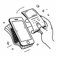 Mobile payment at a grocery store concept as High resolution image of mobile payment at a grocery store with a glossy backdrop showcasing the speed and convenience of digital trans Dynamic Set 2 vector