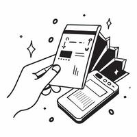 Mobile payment at a bookstore concept as High resolution image of mobile payment at a bookstore with a glossy backdrop highlighting the modern and convenient approach to transactio Dynamic vector