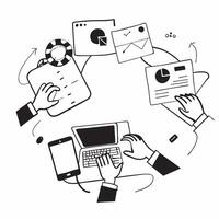Marketing team collaborating on a brand strategy concept as A illustration of a marketing team collaborating on a brand strategy using laptops and digital tools with an 8 co Dynamic vector