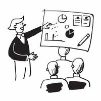 Manager leading a team meeting with presentation slides concept as A illustration of a manager leading a team meeting with presentation slides featuring a 3 color scheme to Dynamic vector