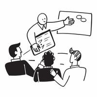 Manager conducting a team meeting with visual aids concept as A illustration of a manager conducting a team meeting with visual aids featuring a 3 color scheme to highlight Dynamic vector