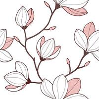 Lush magnolia flower seamless tile pattern with soft pink hues and gentle delicate petals concept as Delicate magnolia flowers with soft pink hues create a seamless spring pattern Dynamic vector