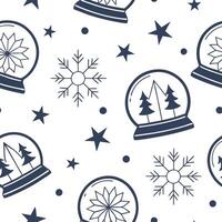 Magical snow globe and snowflake seamless tile pattern with sparkling winter elements concept as Magical snow globes and sparkling snowflakes create a seamless tile pattern with en Dynamic vector