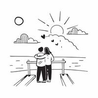 Lovers reuniting at a sunset pier concept as Lovers reuniting blended with a sunset pier symbolizing the romance and joy of reuniting at a beautiful location Ideal for romantic an Dynamic vector