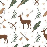 Local wildlife and traditional hunting tools seamless tile pattern with earthy and natural tones concept as Earthy and natural tones highlight local wildlife and traditional huntin Dynamic vector